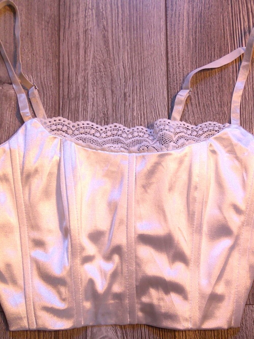 NWT "Forever 21" White Boned Hook & Eye Liquid Satin Corset Woman Sz S